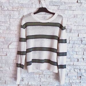 Kinross Linen Crewneck Sweater - white with green stripes. NWOT